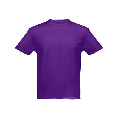 THC NICOSIA promotional t-shirt in purple (detail view) with custom logo branding