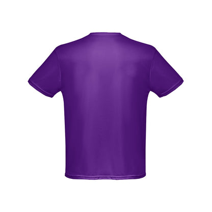 THC NICOSIA promotional t-shirt in purple (detail view) with custom logo branding