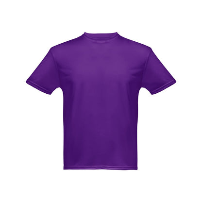 THC NICOSIA promotional t-shirt in purple with custom logo branding