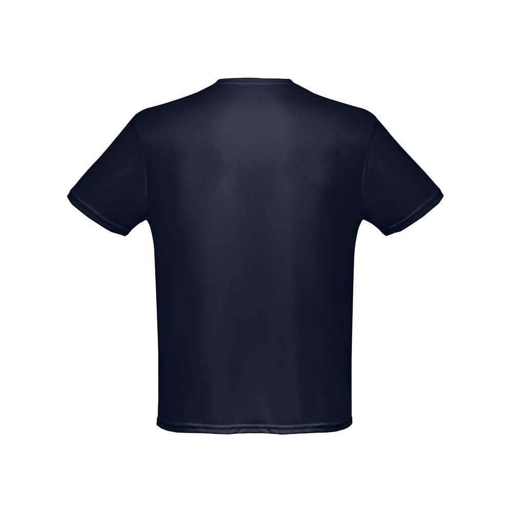 THC NICOSIA promotional t-shirt in navy blue (detail view) with custom logo branding