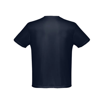 THC NICOSIA promotional t-shirt in navy blue (detail view) with custom logo branding