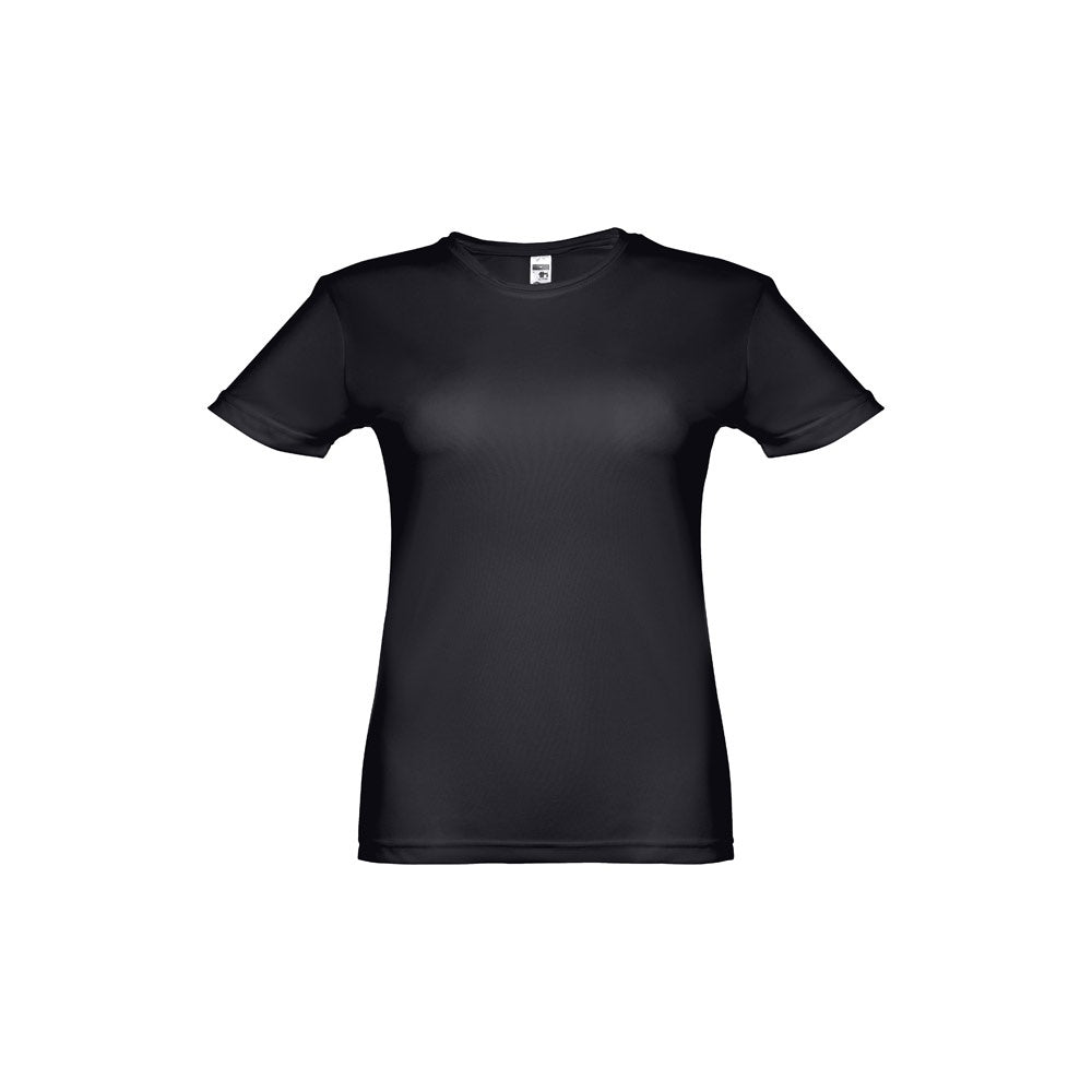 THC NICOSIA WOMEN promotional t-shirt in black (detail view) with custom logo branding