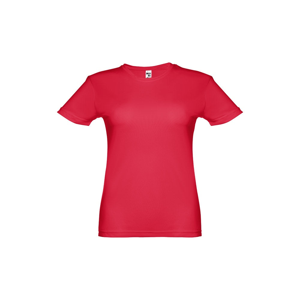 THC NICOSIA WOMEN promotional t-shirt in red (detail view) with custom logo branding