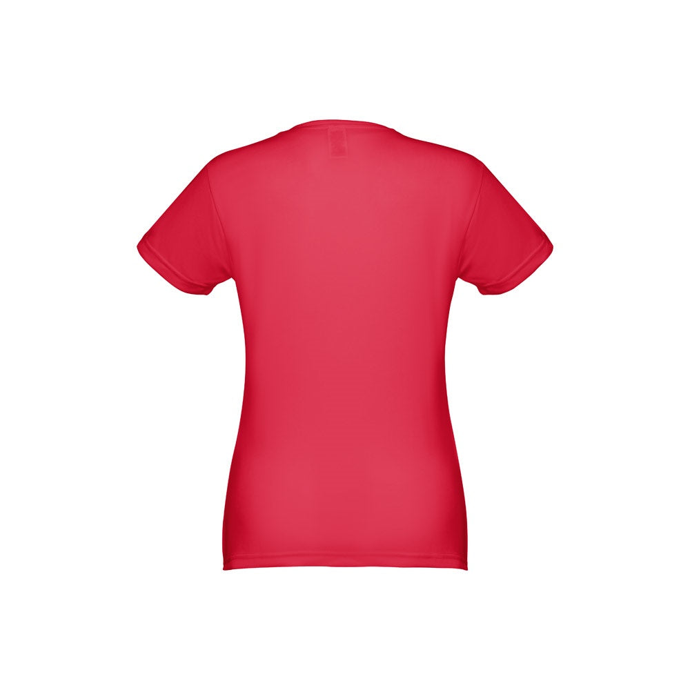 THC NICOSIA WOMEN promotional t-shirt in red (detail view) with custom logo branding
