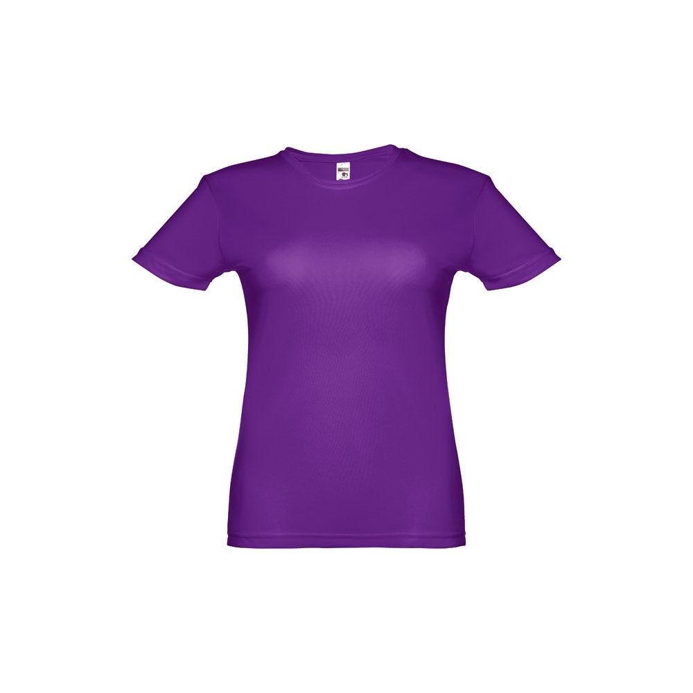 THC NICOSIA WOMEN promotional t-shirt in purple (detail view) with custom logo branding