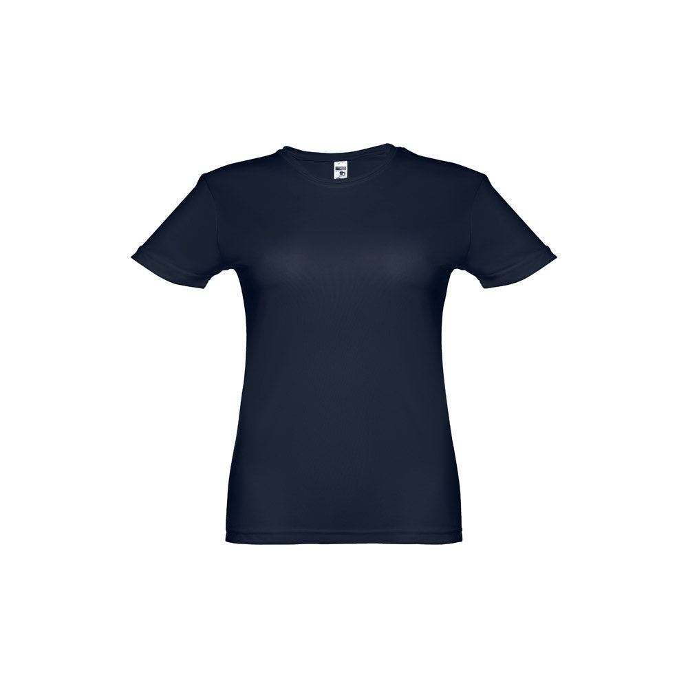 THC NICOSIA WOMEN promotional t-shirt in navy blue (detail view) with custom logo branding