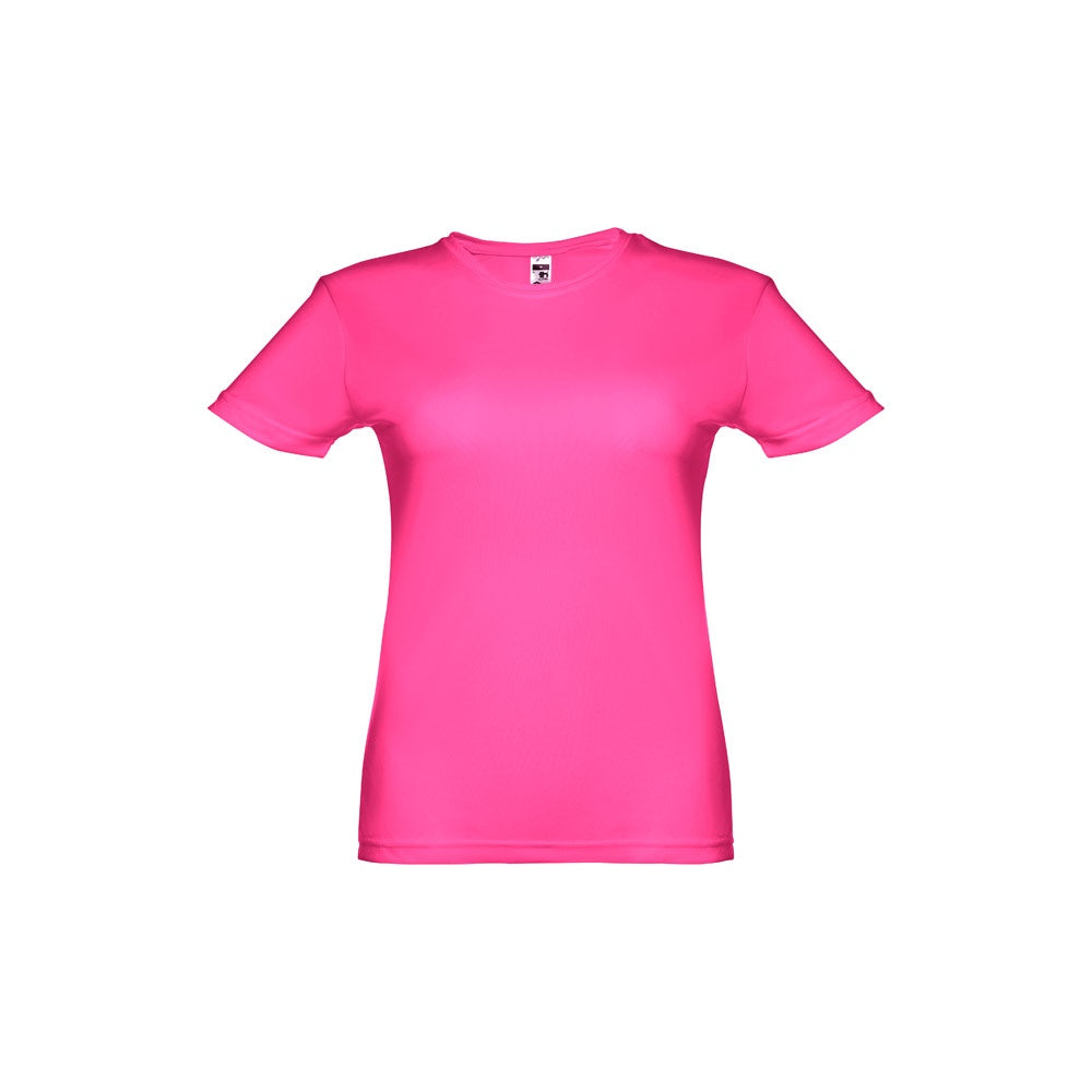THC NICOSIA WOMEN promotional t-shirt in hexachrome pink (detail view) with custom logo branding