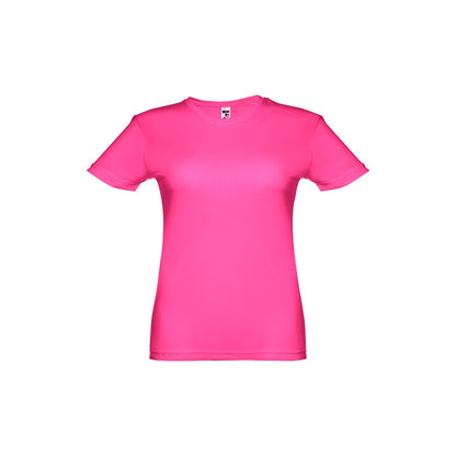 THC NICOSIA WOMEN promotional t-shirt in hexachrome pink (detail view) with custom logo branding