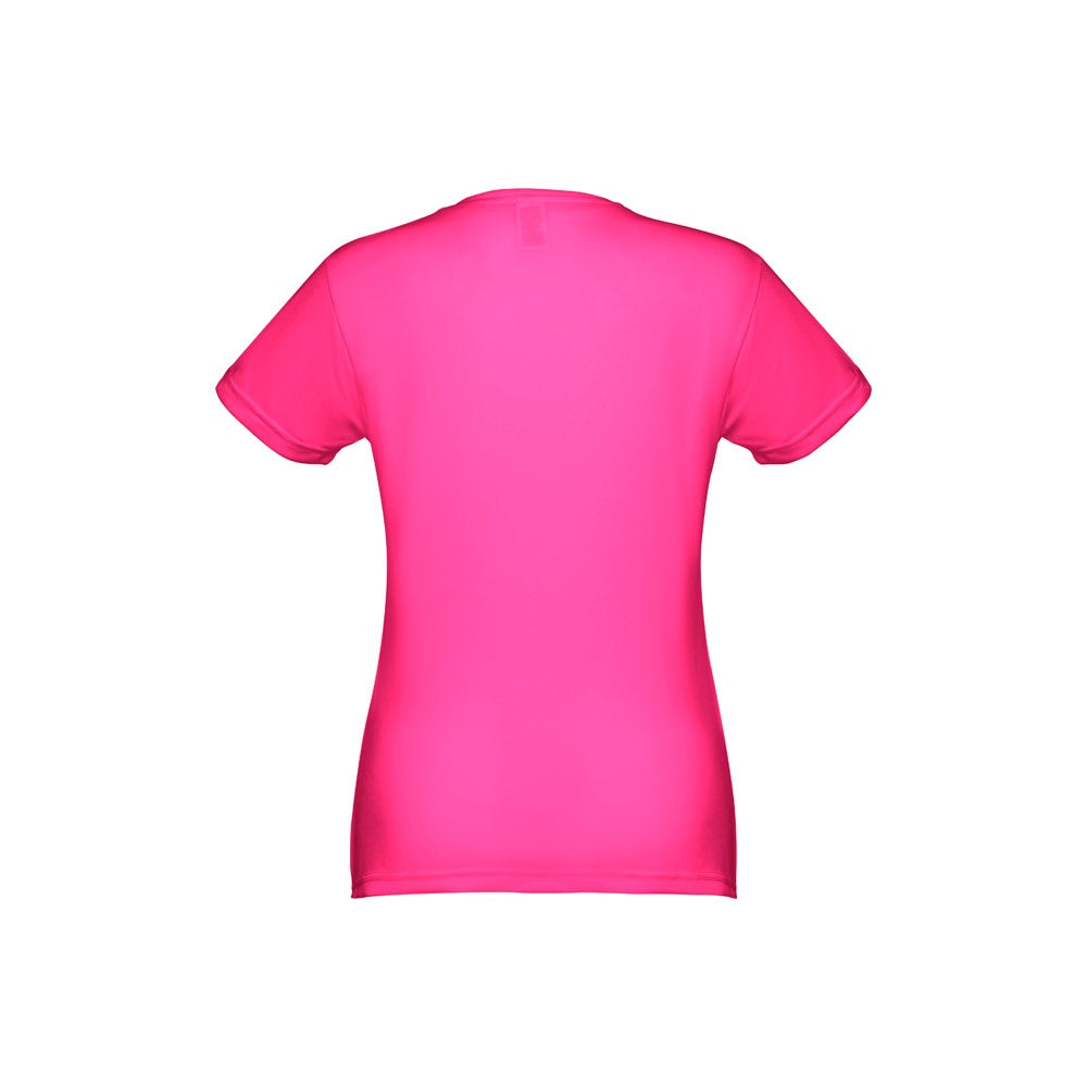 THC NICOSIA WOMEN promotional t-shirt in hexachrome pink (detail view) with custom logo branding