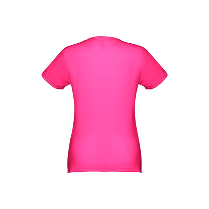 THC NICOSIA WOMEN promotional t-shirt in hexachrome pink (detail view) with custom logo branding