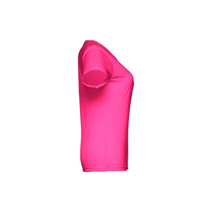THC NICOSIA WOMEN promotional t-shirt in hexachrome pink (detail view) with custom logo branding