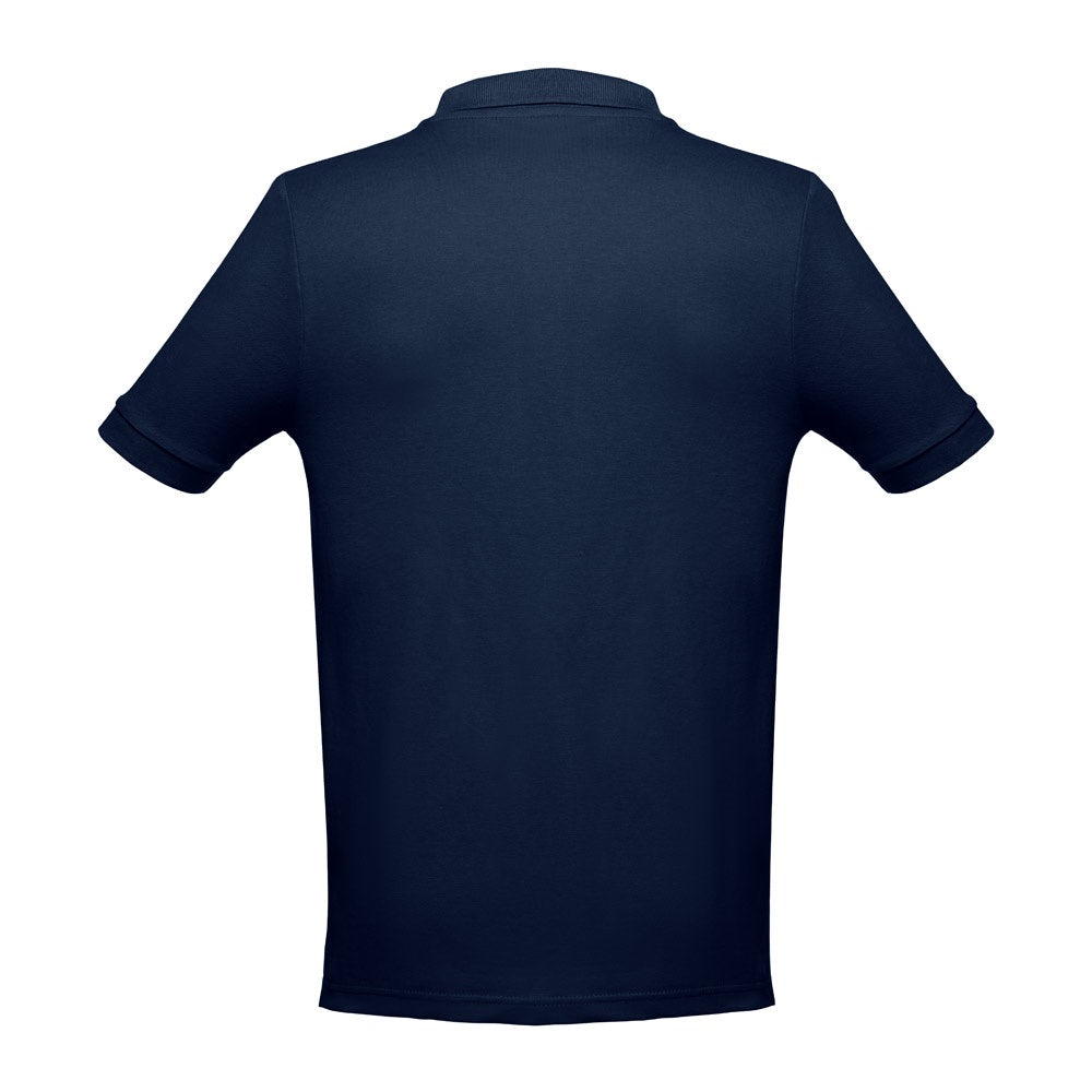 THC ADAM promotional polo shirt in blue (detail view) with custom logo branding