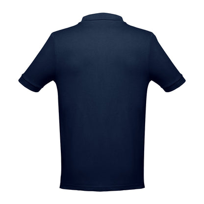 THC ADAM promotional polo shirt in blue (detail view) with custom logo branding
