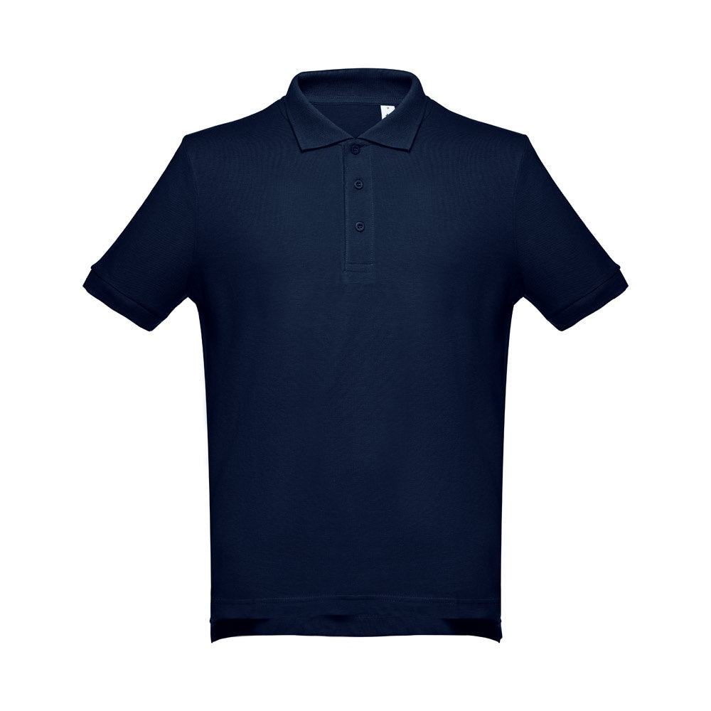 THC ADAM promotional polo shirt in blue with custom logo branding