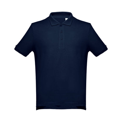 THC ADAM promotional polo shirt in blue with custom logo branding