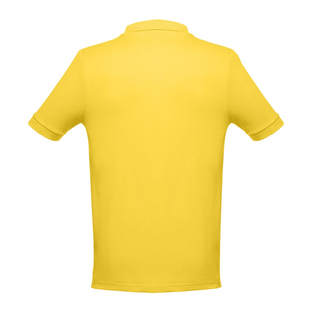 THC ADAM promotional polo shirt in yellow (detail view) with custom logo branding