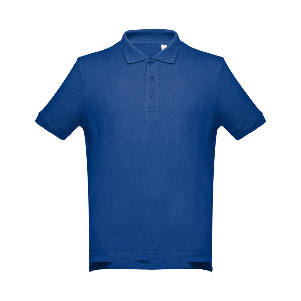 THC ADAM promotional polo shirt in royal blue with custom logo branding