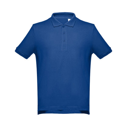 THC ADAM promotional polo shirt in royal blue with custom logo branding