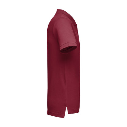 THC ADAM promotional polo shirt in burgundy (detail view) with custom logo branding