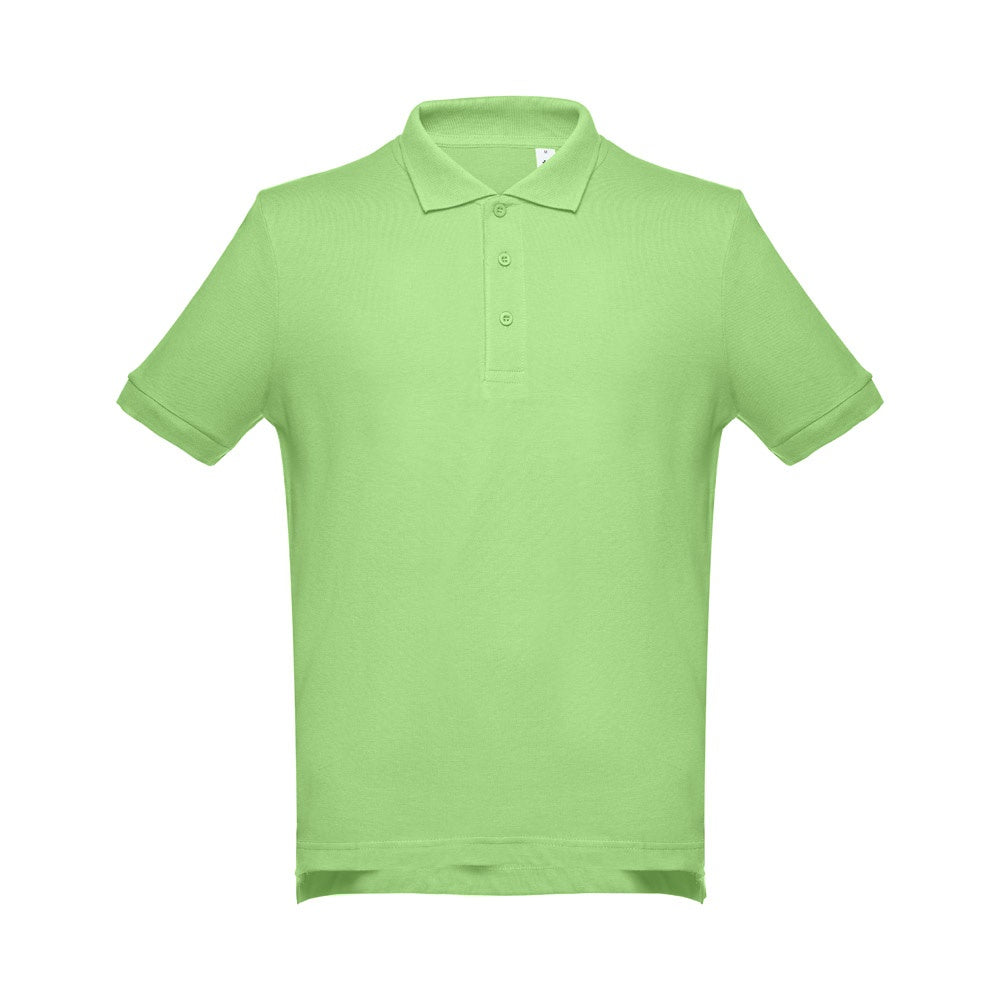 THC ADAM promotional polo shirt in light green (detail view) with custom logo branding