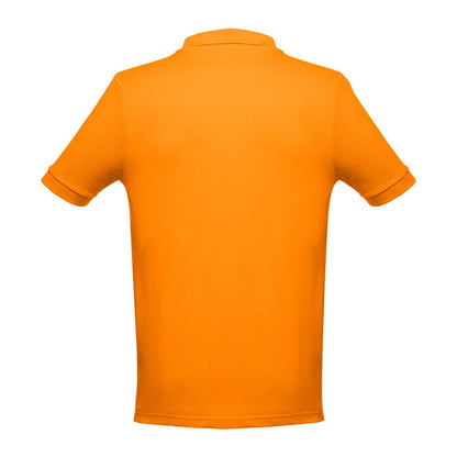 THC ADAM promotional polo shirt in orange (detail view) with custom logo branding