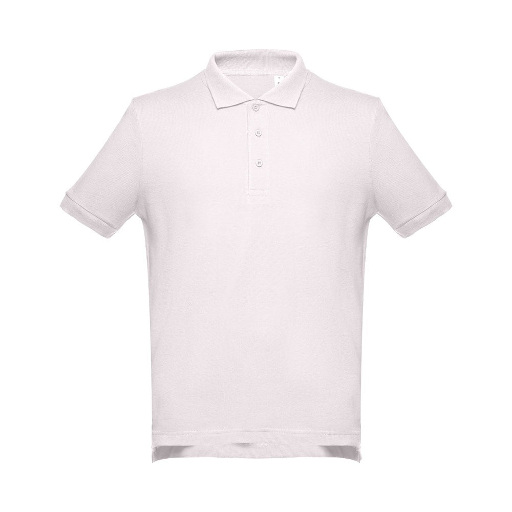 THC ADAM promotional polo shirt in pastel pink (detail view) with custom logo branding