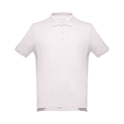 THC ADAM promotional polo shirt in pastel pink (detail view) with custom logo branding