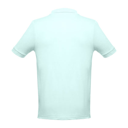 THC ADAM promotional polo shirt in mint green (detail view) with custom logo branding
