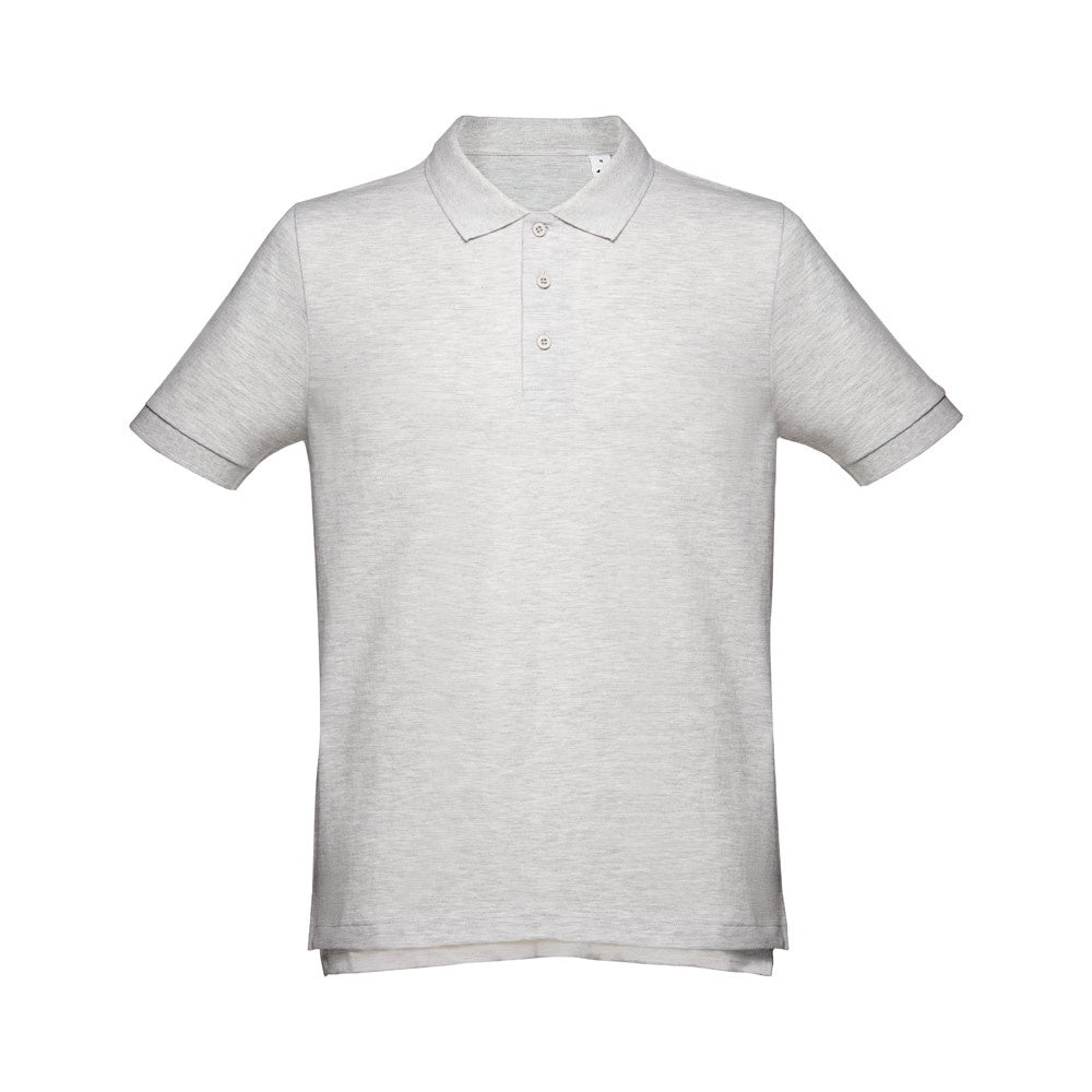 THC ADAM promotional polo shirt in melange white with custom logo branding