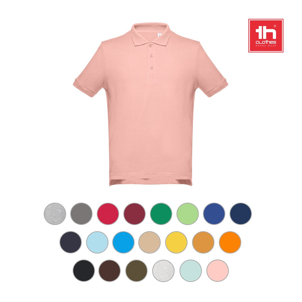 THC ADAM promotional polo shirt in blue with custom logo branding