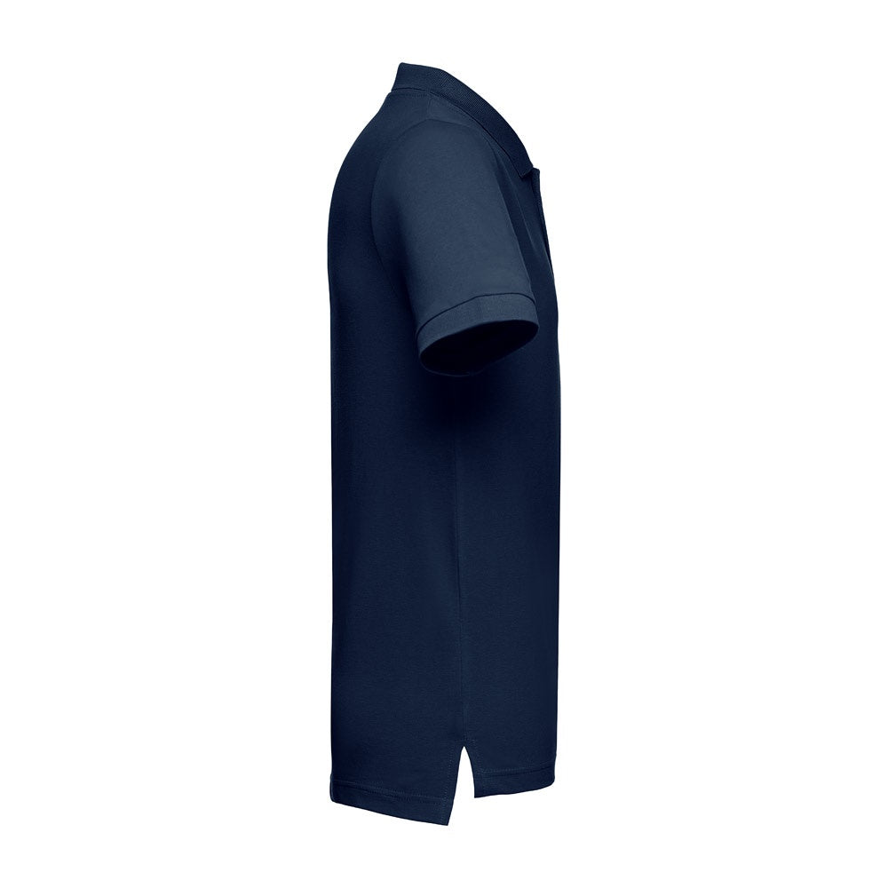 THC ADAM 3XL promotional polo shirt in blue (detail view) with custom logo branding