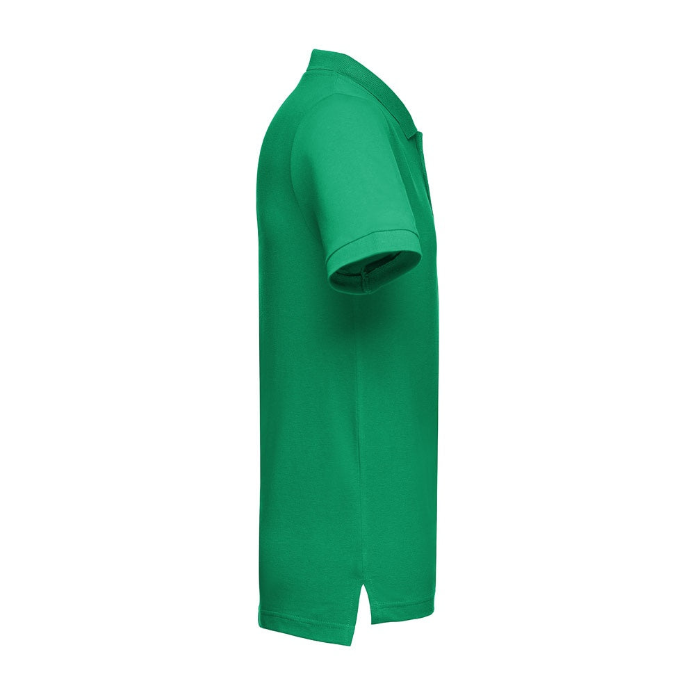 THC ADAM 3XL promotional polo shirt in green (detail view) with custom logo branding