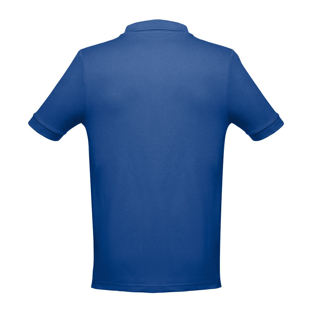 THC ADAM 3XL promotional polo shirt in royal blue (detail view) with custom logo branding
