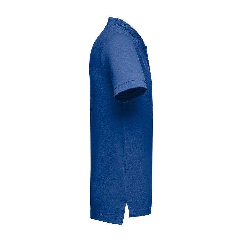 THC ADAM 3XL promotional polo shirt in royal blue (detail view) with custom logo branding
