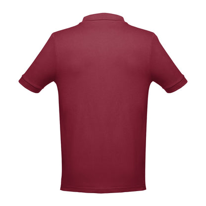 THC ADAM 3XL promotional polo shirt in burgundy (detail view) with custom logo branding