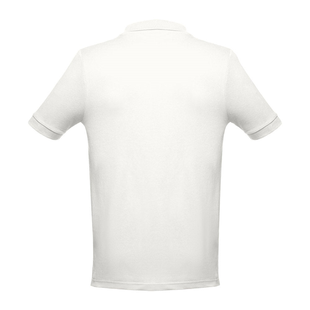THC ADAM 3XL promotional polo shirt in pastel white (detail view) with custom logo branding