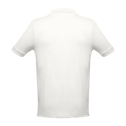 THC ADAM 3XL promotional polo shirt in pastel white (detail view) with custom logo branding