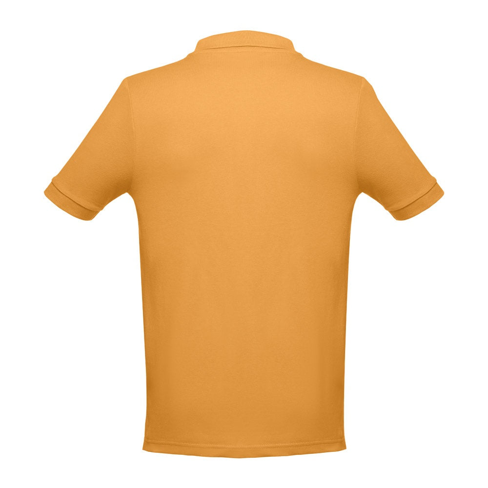 THC ADAM 3XL promotional polo shirt in dark yellow (detail view) with custom logo branding