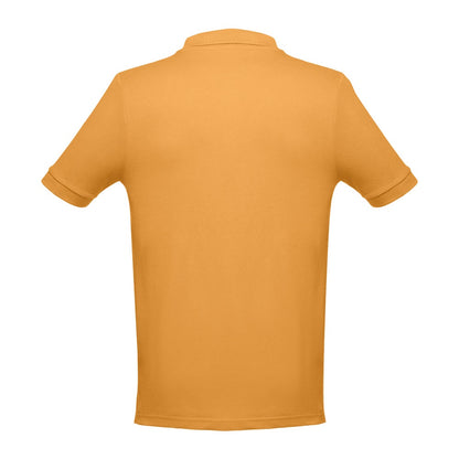 THC ADAM 3XL promotional polo shirt in dark yellow (detail view) with custom logo branding