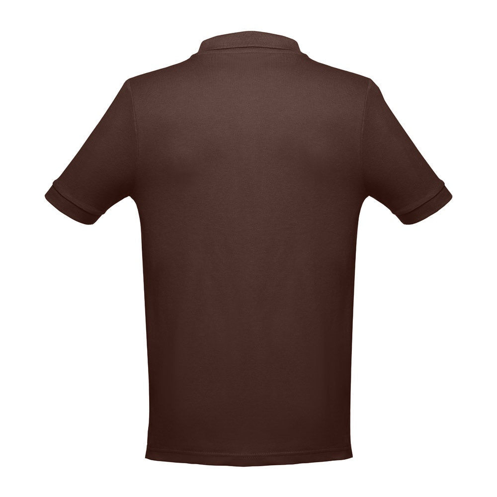 THC ADAM 3XL promotional polo shirt in dark brown (detail view) with custom logo branding