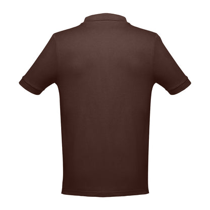 THC ADAM 3XL promotional polo shirt in dark brown (detail view) with custom logo branding