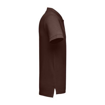 THC ADAM 3XL promotional polo shirt in dark brown (detail view) with custom logo branding