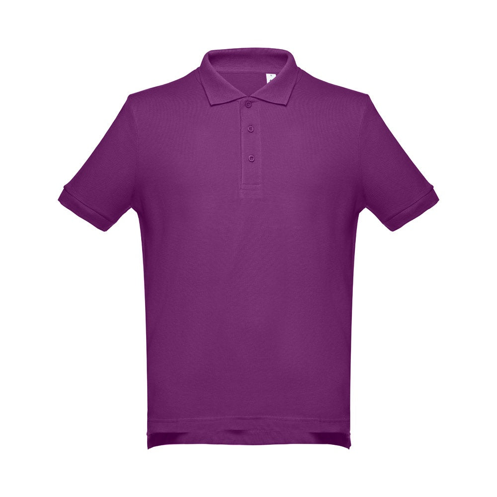 THC ADAM 3XL promotional polo shirt in purple (detail view) with custom logo branding