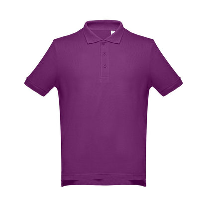 THC ADAM 3XL promotional polo shirt in purple (detail view) with custom logo branding