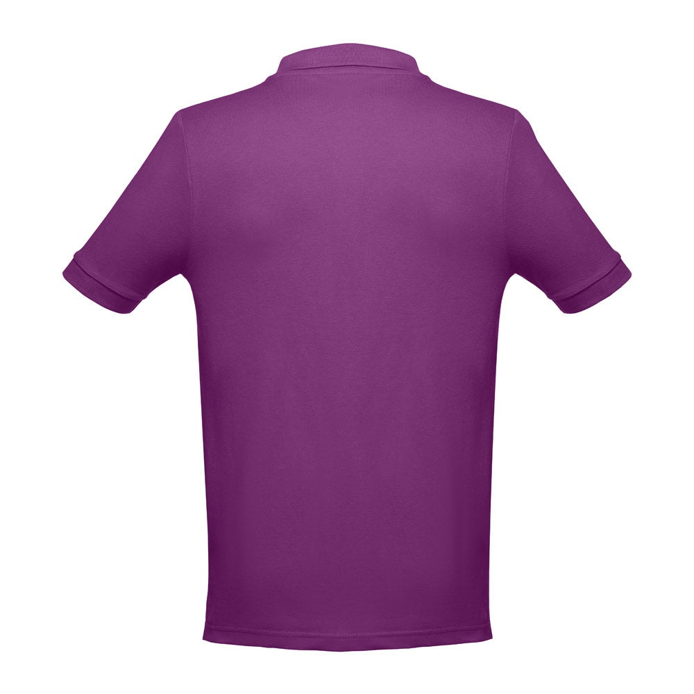 THC ADAM 3XL promotional polo shirt in purple (detail view) with custom logo branding
