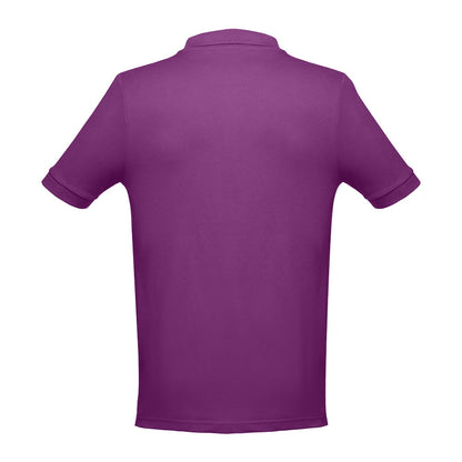 THC ADAM 3XL promotional polo shirt in purple (detail view) with custom logo branding