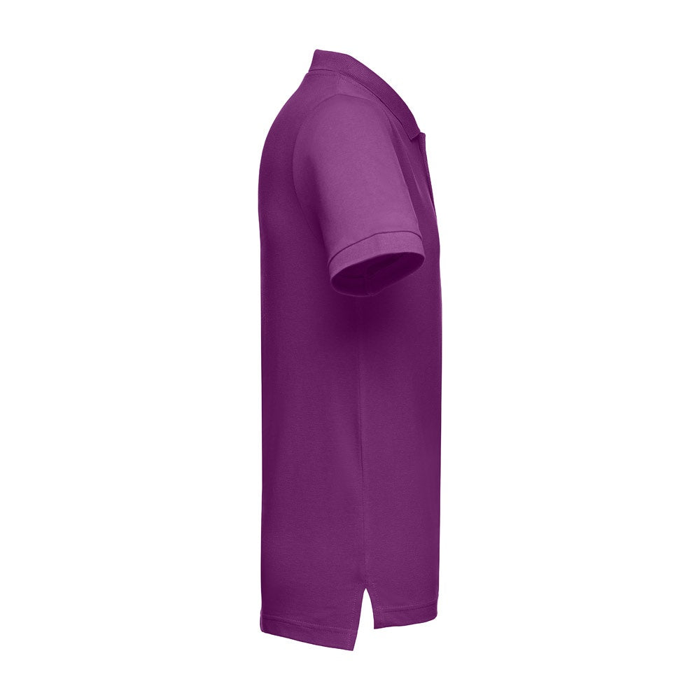 THC ADAM 3XL promotional polo shirt in purple (detail view) with custom logo branding