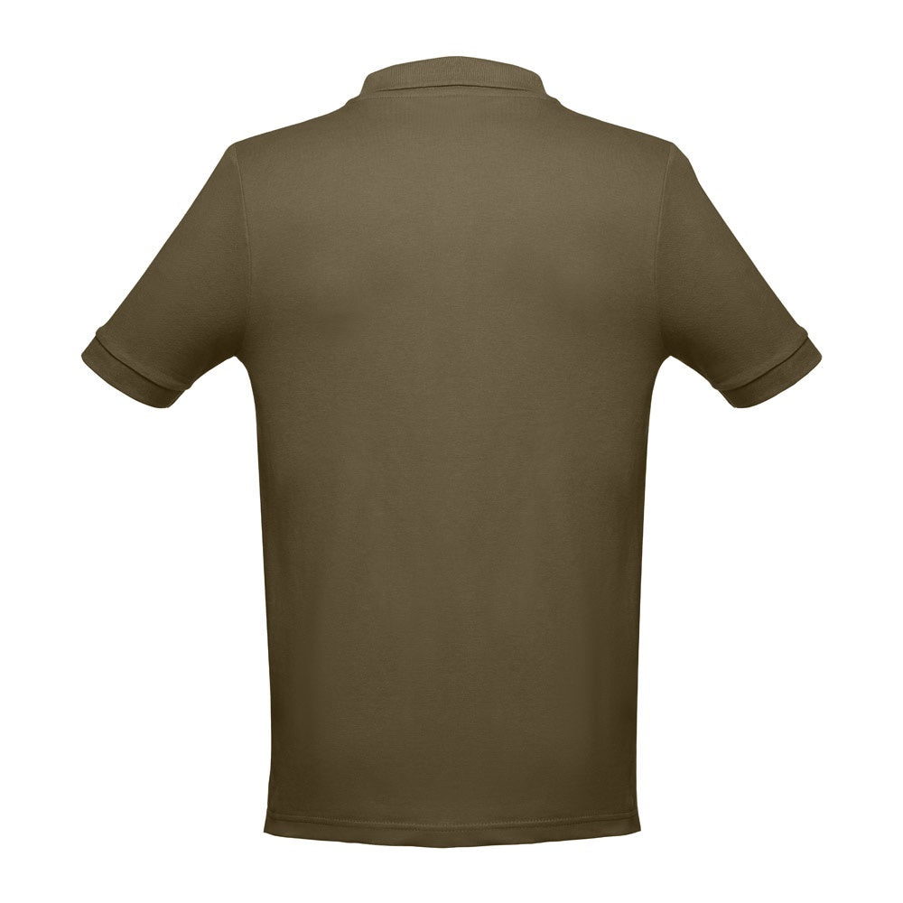 THC ADAM 3XL promotional polo shirt in army green (detail view) with custom logo branding