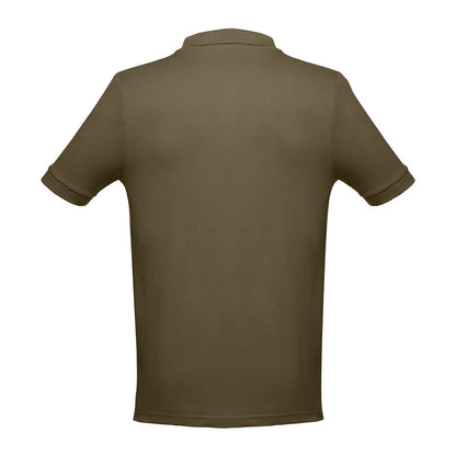 THC ADAM 3XL promotional polo shirt in army green (detail view) with custom logo branding