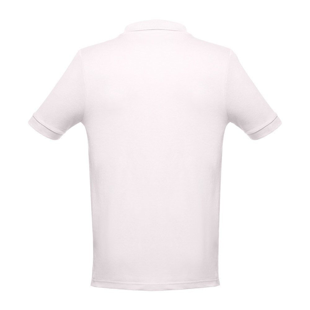 THC ADAM 3XL promotional polo shirt in pastel pink (detail view) with custom logo branding